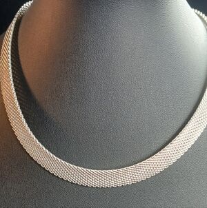 Vintage Ralph Lauren Silver Mesh  Necklace Gold Tone Accents 16"